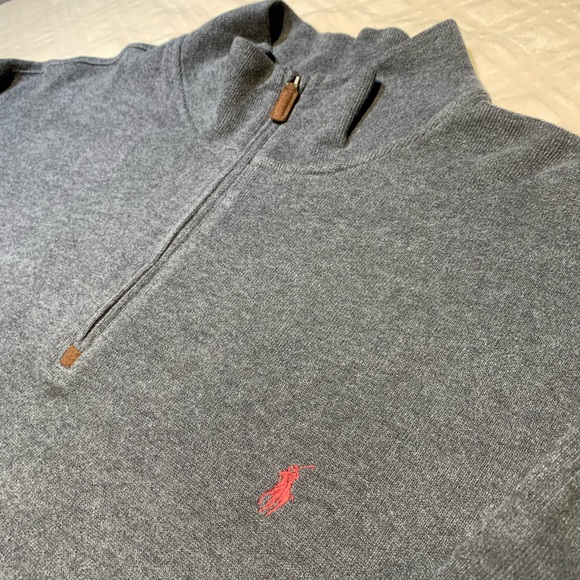 Ralph Lauren Gray Zip-Up Sweater with Red Logo